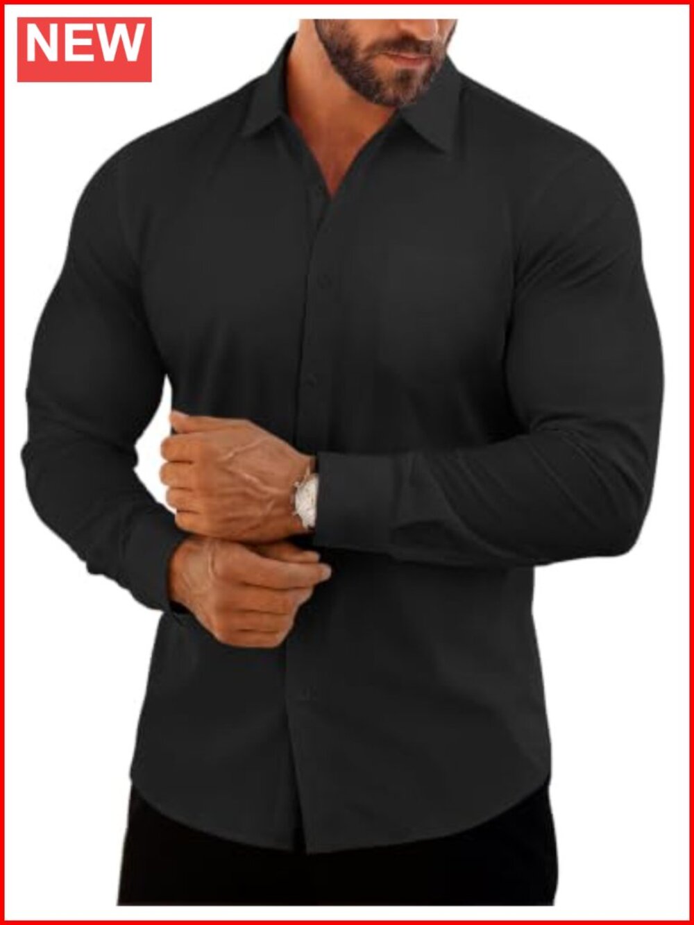 Muscle Fit Button Down Dress Shirt 4-Way Stretch Wrinkle Resistant